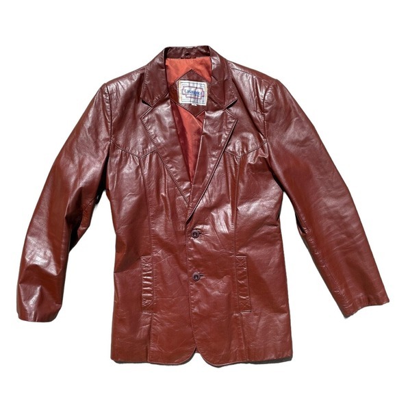 Vintage 70s Casablanca Unisex Cognac Brown Real Leather Jacket Mens Size 38 - Picture 2 of 9